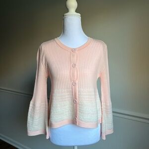 Courrèges Paris Pink & White Knit Sweater | Logo Buttons | Balloon Sleeves